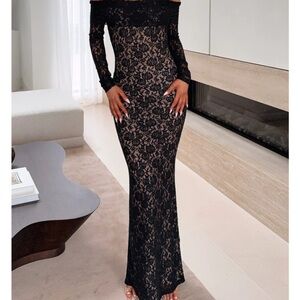 White Fox Boutique Black Lace Long Sleeve Dress